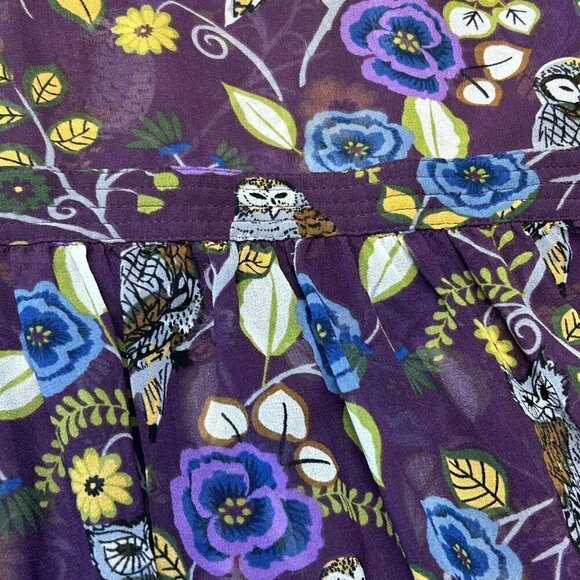 Kensie Tunic Dress Sheer Womens Fall Dress Halloween Dress Owls Plum Floral Sz L - Picture 11 of 13